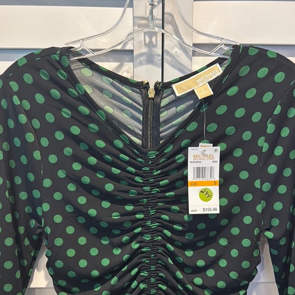 MICHAEL Michael Kors Polka Dots stretch Matte Jersey Midi Long Sleeve Dress - Picture 5 of 13